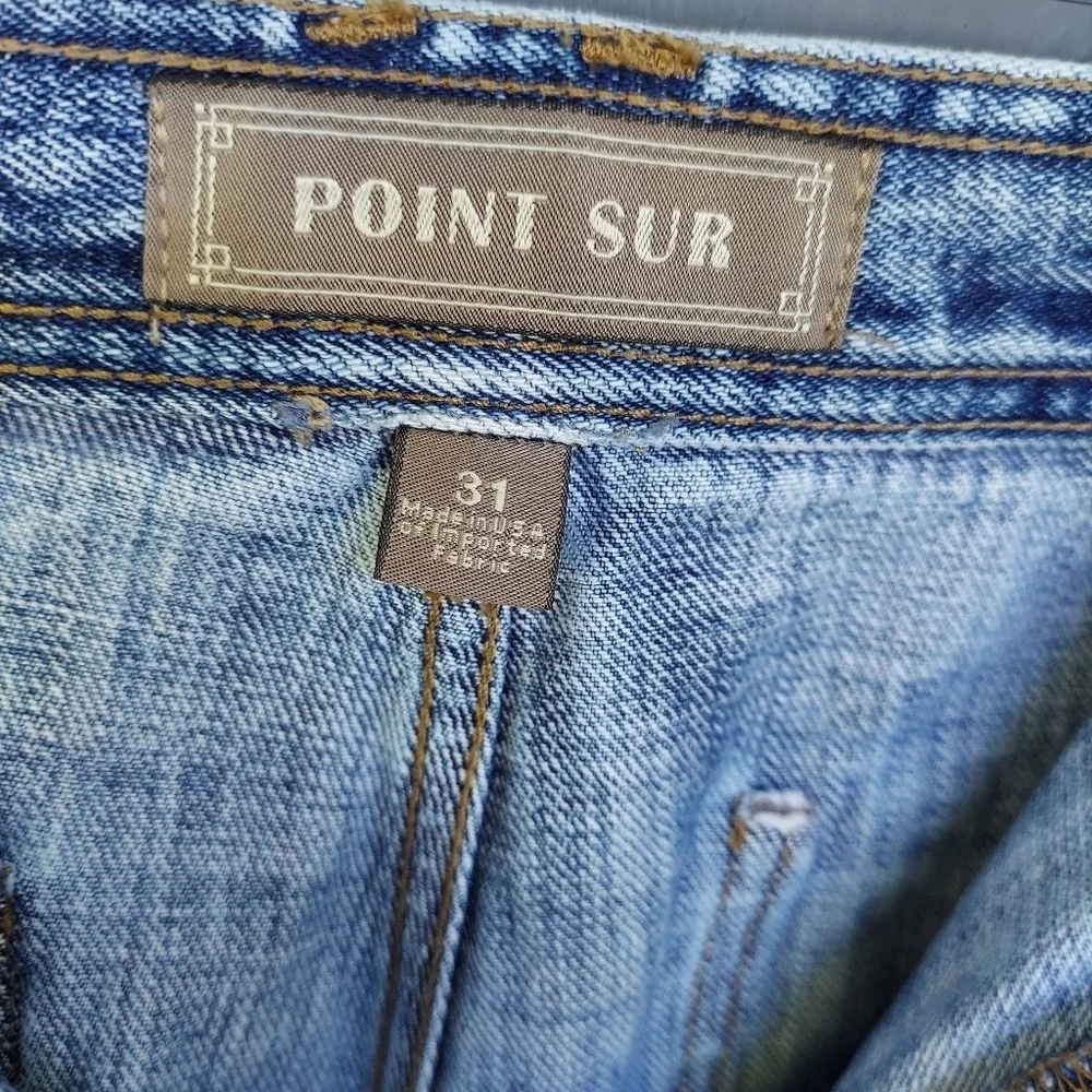 Like New Point Sur Wide Leg High Rise Denim With Distressed Raw Hem